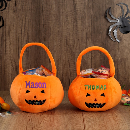 Personalized Halloween Basket - Custom Pumpkin Bucket with Name
