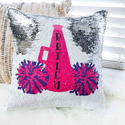 Personalized Cheerleader Sequin Pillow Cover, Senior Banquet Gift