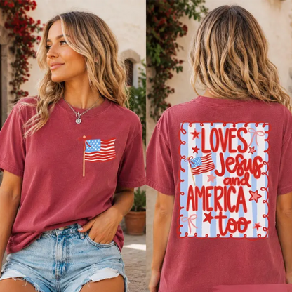 Loves Jesus and America Too Shirt Sweatshirt, 4th of July Patriotic