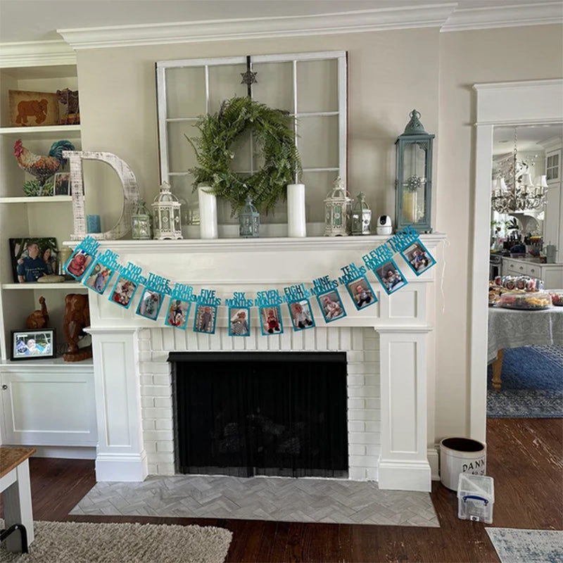 PartyHooman 1st Birthday Photo Banner in for Baby from Newborn to 12 Months