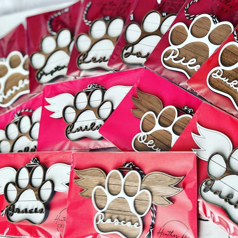 Pet Memorial Ornament, Paw with Wings Christmas Ornament