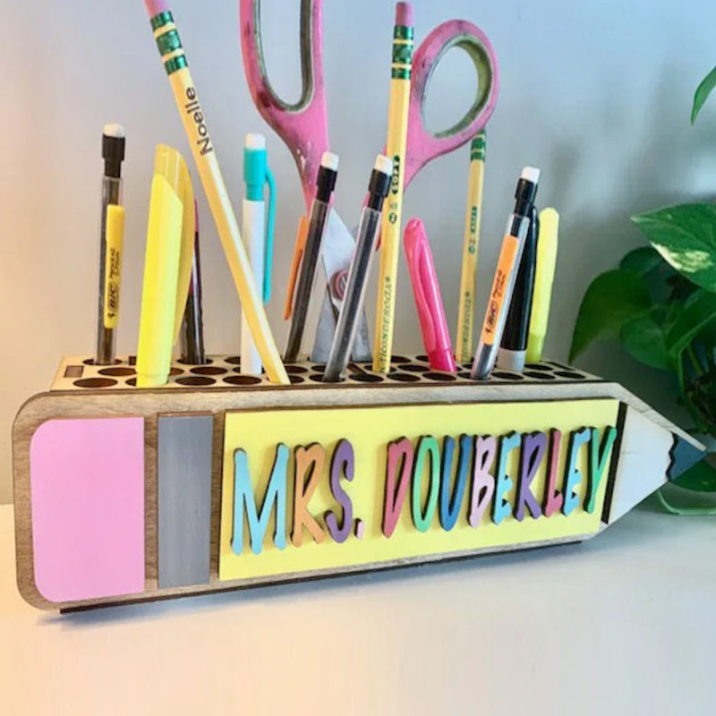 Teacher Wooden Pencil, Scissors & Pen Holder