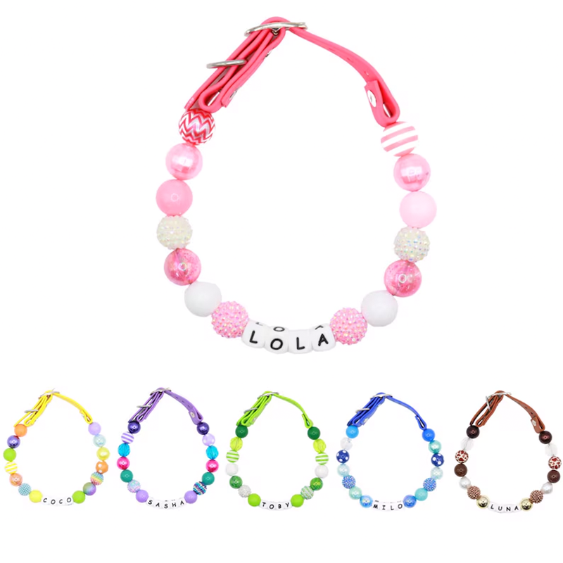 Adjustable beaded name dog collar