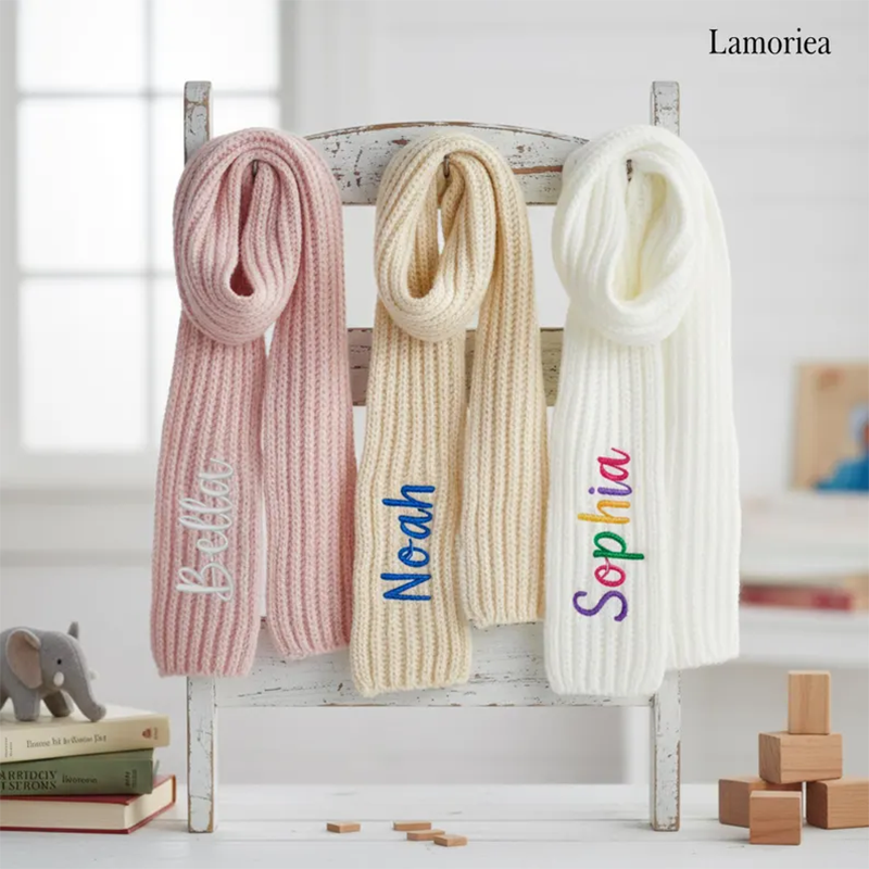 Custom Knitted Kids Winter Scarf, Handmade Kid Name Scarf