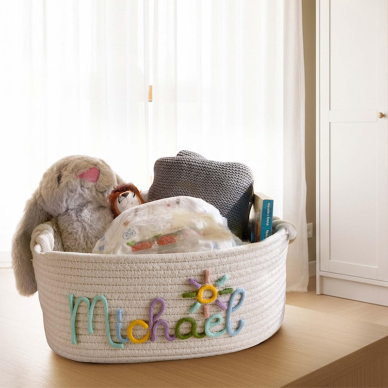 Hand Embroidered Baby Name Basket, Mothers Day Gift