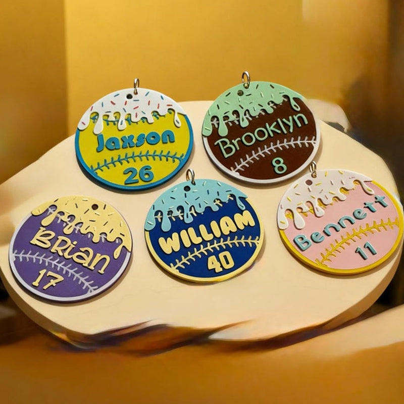 Personalized Baseball Home Plate Ice Cream Drip Keychain