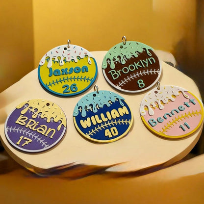 Personalized Baseball Home Plate Ice Cream Drip Keychain