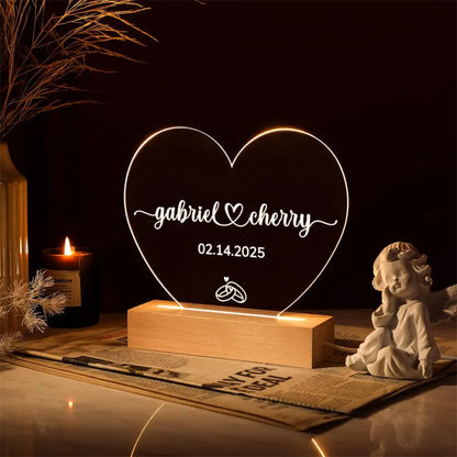 Custom Night Light as Valentines Day Gift, Heart Shape Personalized Night Light