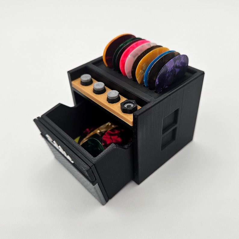 Customizable 3D Printed Guitar Amp Pick Holder with Drawer