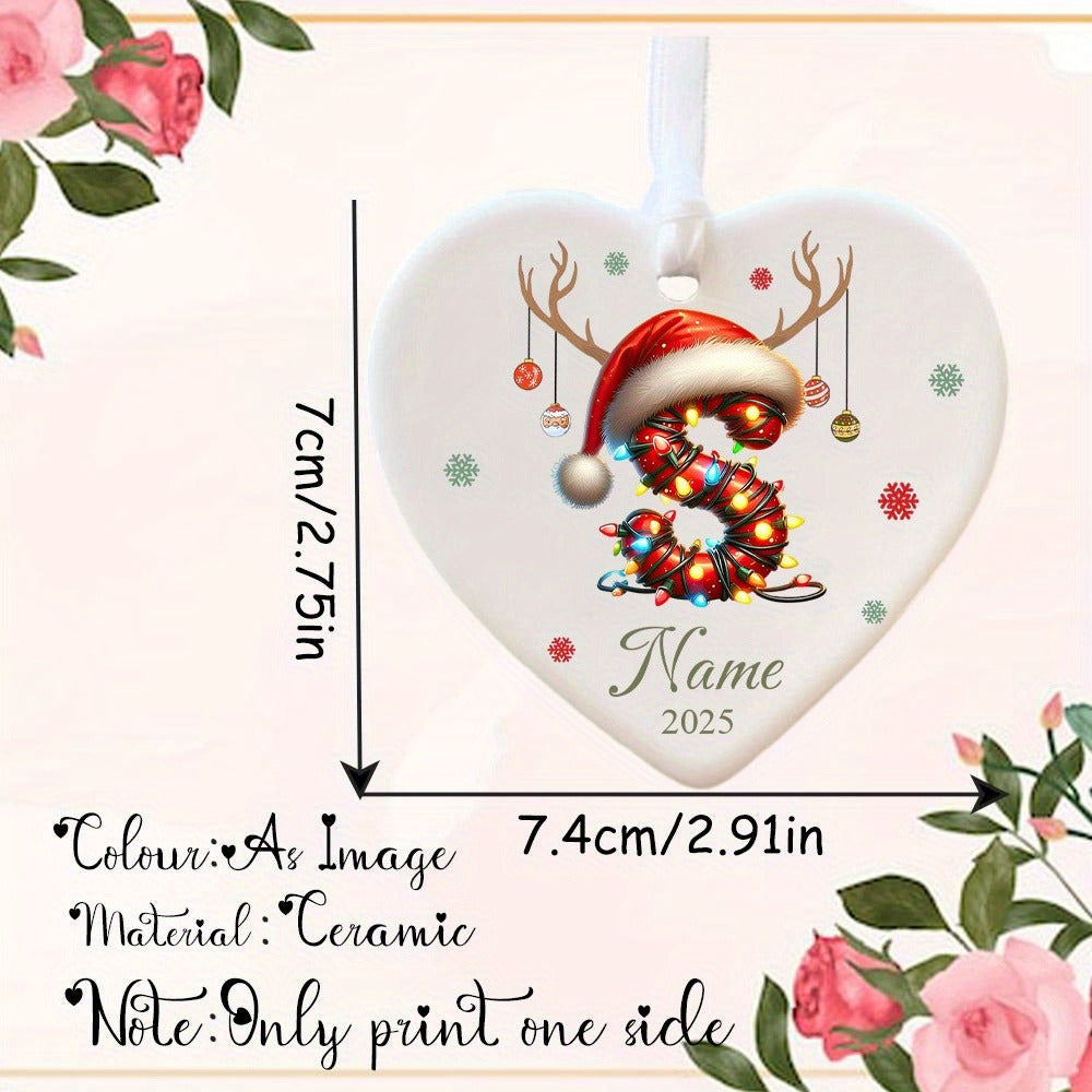 Personalized Christmas Initial Name Heart-Shaped Ornament