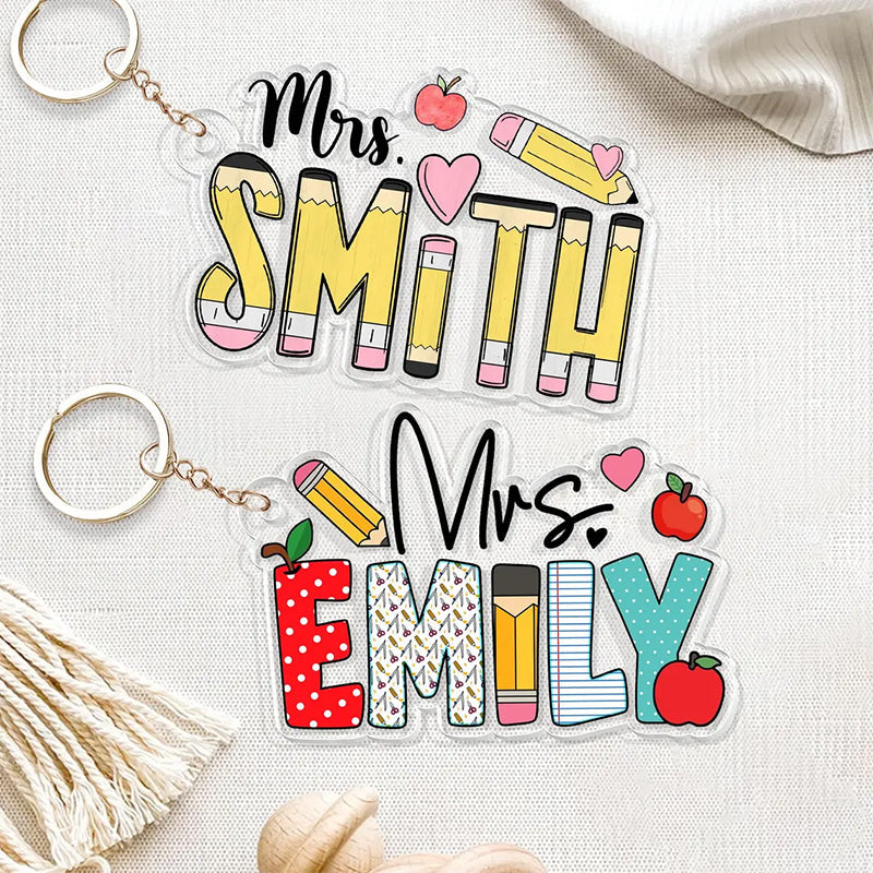 Personalized Teacher Appreciation Gifts, Custom Pencil Alphabet Teacher Keychain
