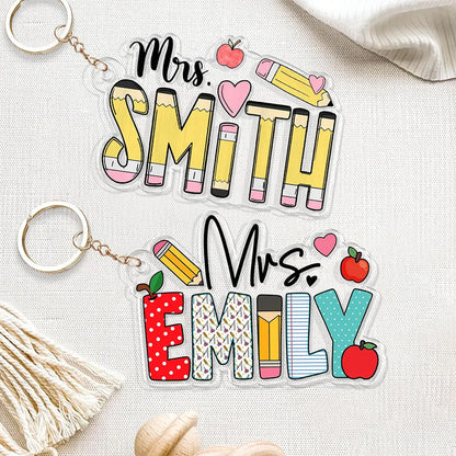 Personalized Teacher Appreciation Gifts, Custom Pencil Alphabet Teacher Keychain