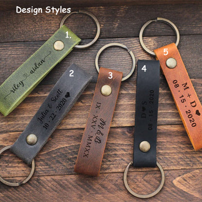 Personalized Leather Keychain, Couples Gift, Custom Keychain