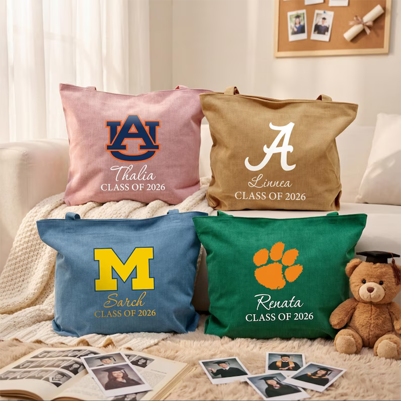 Class of 2026 Corduroy Tote Bag College Grad Gifts Zipper Book Bag Graduation Gift
