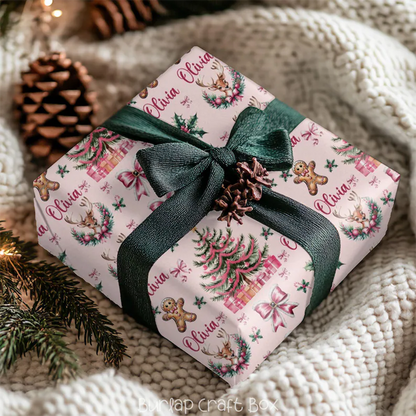 Personalized Pink Christmas Gift Wrapping Paper Custom Name