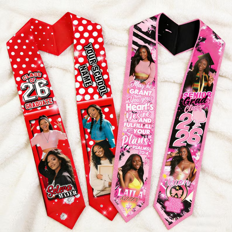 Custom Photo Graduation Stole: Personalized Class of 2026 Sash, Gift for Graduates