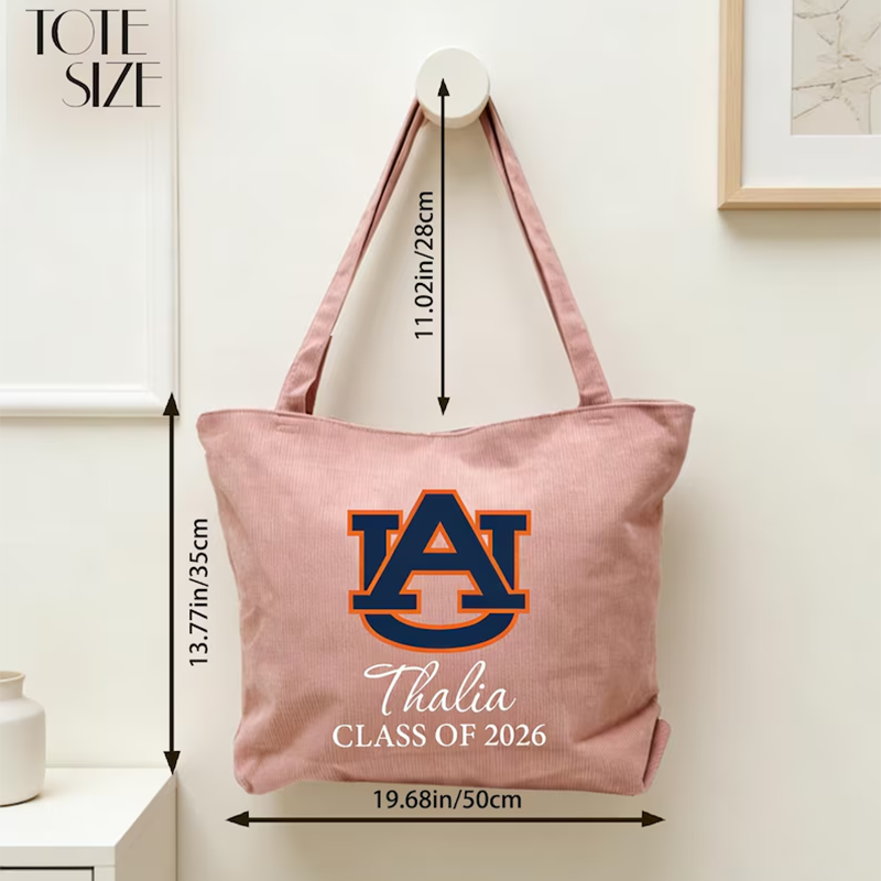 Class of 2026 Corduroy Tote Bag College Grad Gifts Zipper Book Bag Graduation Gift