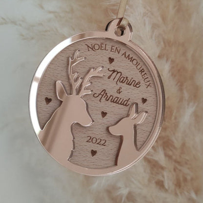 Personalized Christmas bauble - Deer family, doe, fawn - Family Christmas
