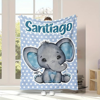 Customizable Name Elephant Plush Fleece Blanket