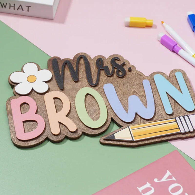 Custom 3D Teacher Door Sign, Personalised Name with Pencil Teacher Sign