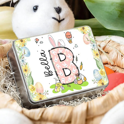 Personalized Floral Bunny Initial Easter Egg Biscuit Tin Box