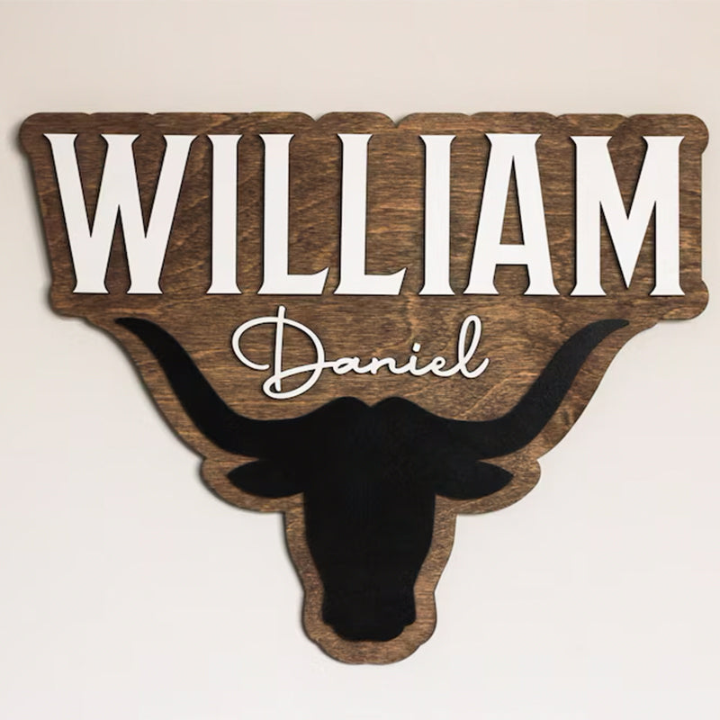 Western Themed Sign, Bull Horn Baby Name Sign
