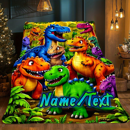 Custom Cartoon Dinosaur Family Blanket | Lightweight Flannel Home Furnishings Bedding Blanket