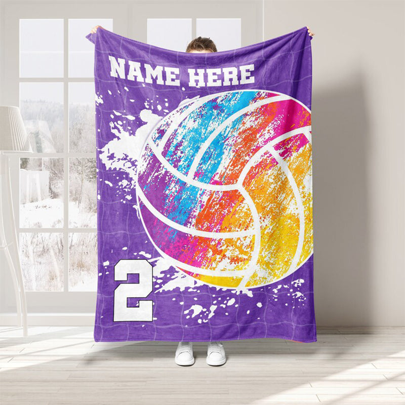 Personalized Volleyball Blanket, Custom Name Number Soft Cozy Sherpa Fleece Throw Blankets