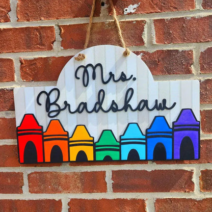 Personalized Teacher Crayon Door or Wall Sign, Classroom Sign, 3D