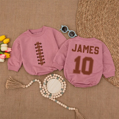 Personalized Football Baby Romper, Custom Name and Number Game Day