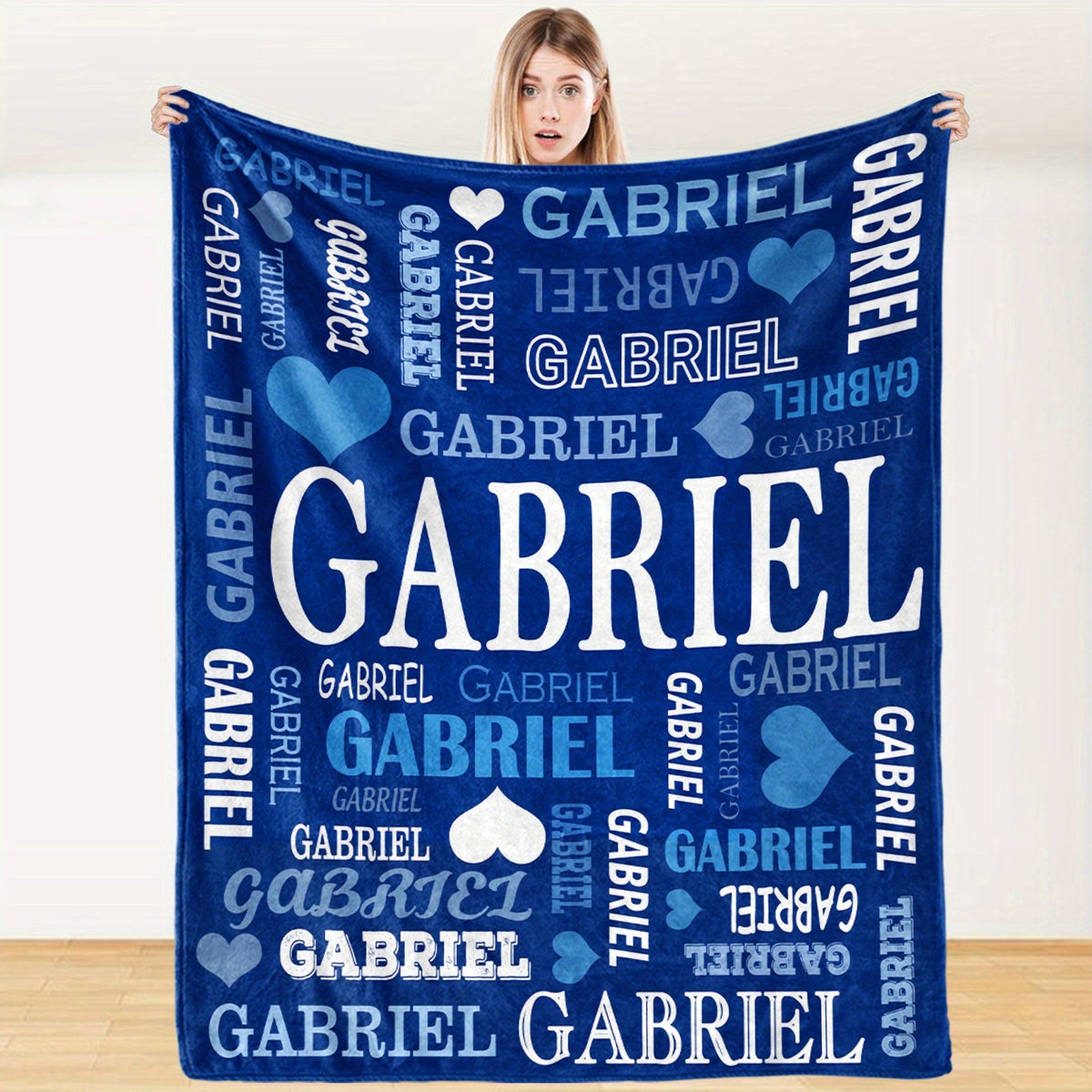 Custom Name Blanket - Personalized Flannel Throw with Heart & Star Design