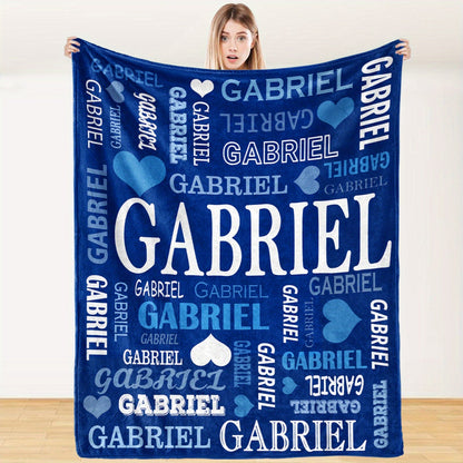 Custom Name Blanket - Personalized Flannel Throw with Heart & Star Design