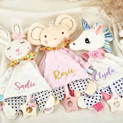 Personalized Plush Animal Baby Comforter: Embroidered Name Security Blanket