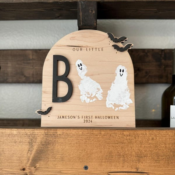 DIY Footprint Art, Baby's First Halloween, My Little Boo Sign
