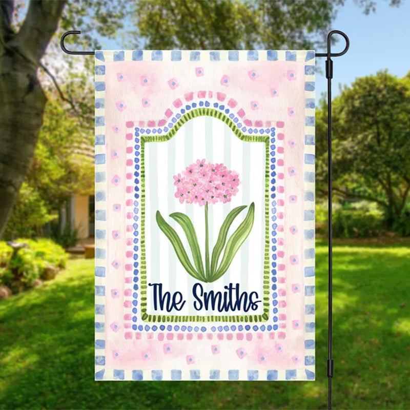 Personalized Floral Garden Flag Pink Flower Flag Porch Decor Entry Flag Yard Decor