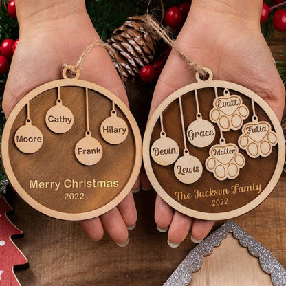 Custom Christmas Ornament,Personalized Family And Pet Ornament,Engraved Wood Ornament,Family And Pet Christmas Gift Decor
