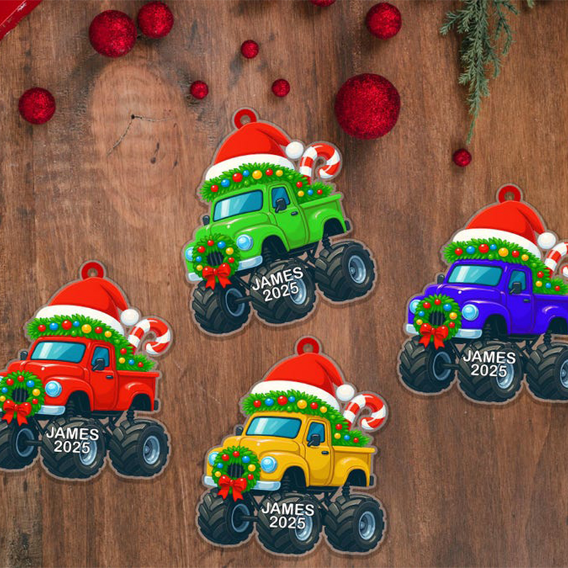 Custom Truck Christmas Ornament 2025, Personalized 2D Flat Monster Truck Christmas Ornament