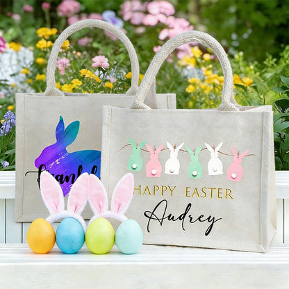 Personalized Easter Tote Bag: Bunny Design, Kids Easter Basket