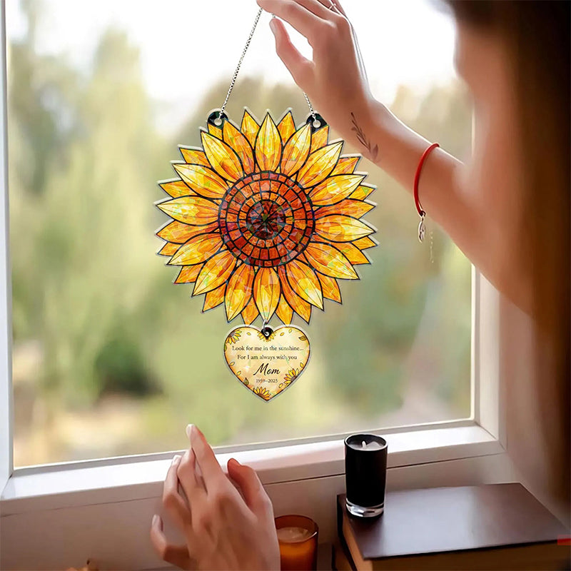 Sunflower Acrylic Suncatcher, Custom Mom Memorial Window Hanging