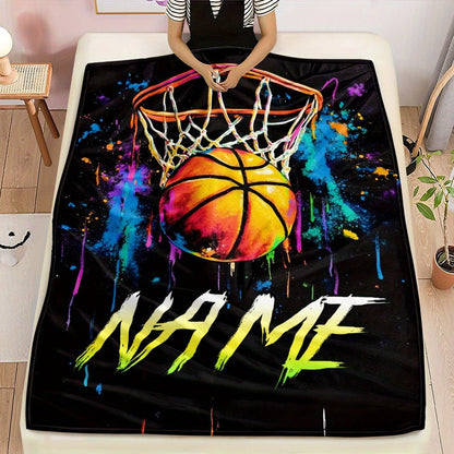 Custom Name Basketball Blanket – Soft Flannel Throw with Vibrant Digital Print