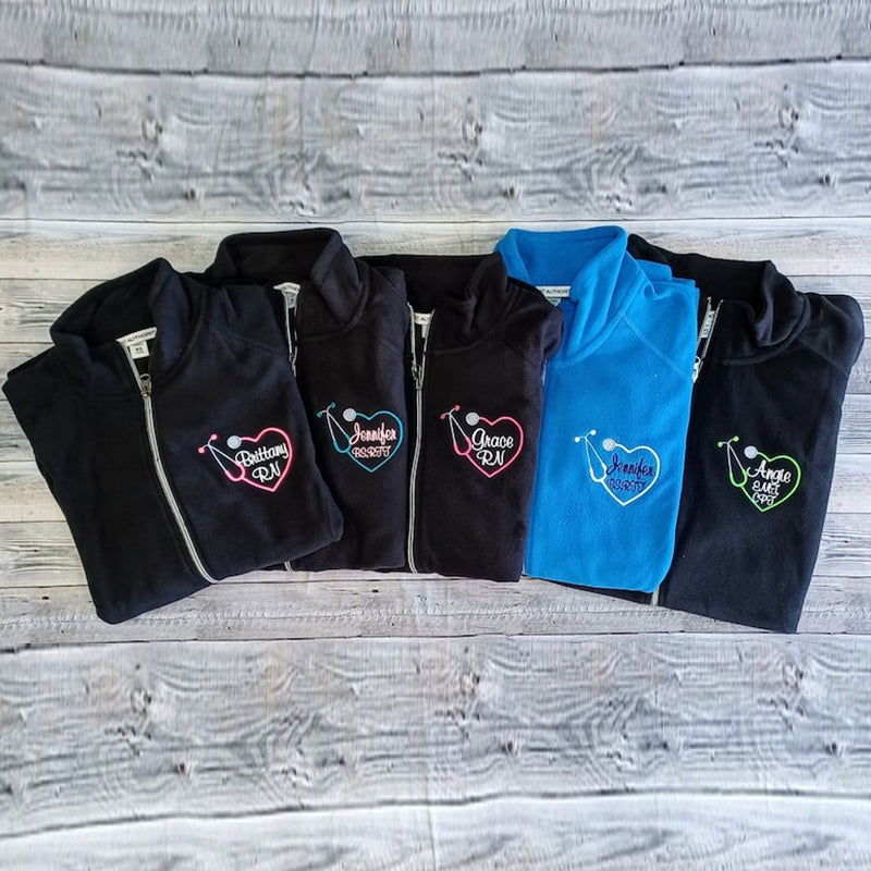 Microfleece Medical Jacket Custom Embroidered Heart Stethoscope