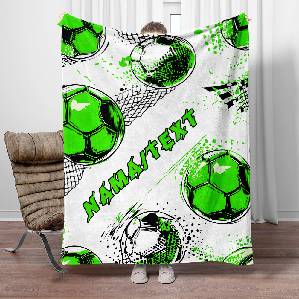 Personalized Soccer Theme Blanket, Custom Name Green Football Print