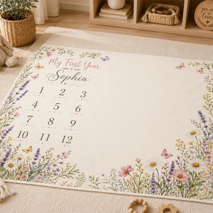 Personalized Baby Milestone Blanket, Wildflower Monthly Milestone Blanket