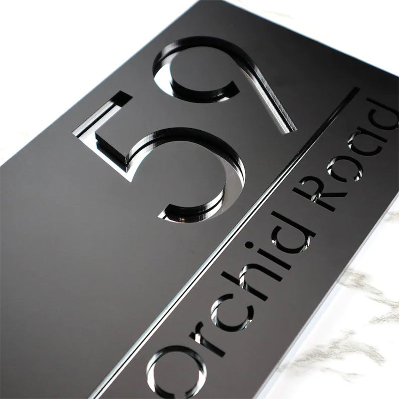 Laser Cut Matt Black & Silver Mirror Floating House Sign