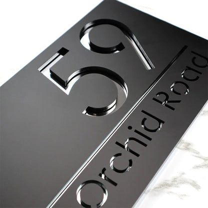 Laser Cut Matt Black & Silver Mirror Floating House Sign