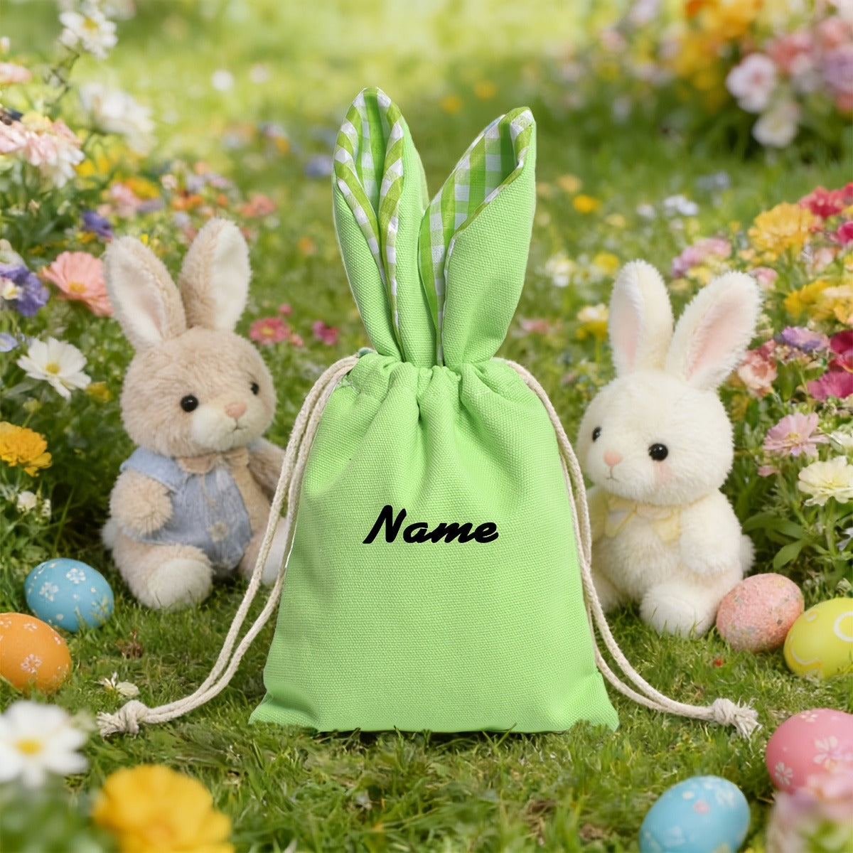 Personalized Plaid Drawstring Bag for - Custom Name, Easter Bag