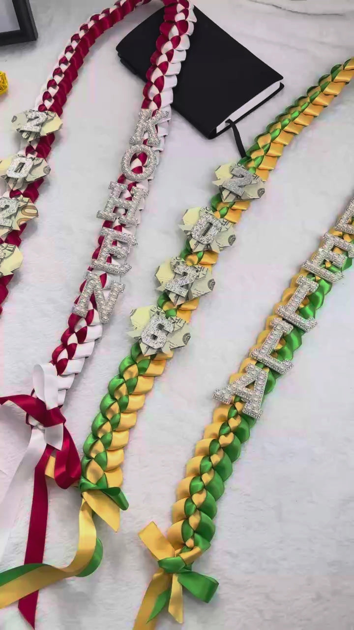 Graduation Lei, 2-Color Double Braid with Paper Decoration, Personalized Letters & Numbers