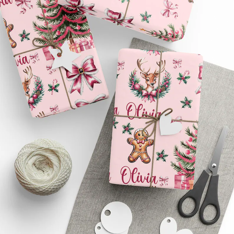 Personalized Pink Christmas Gift Wrapping Paper Custom Name