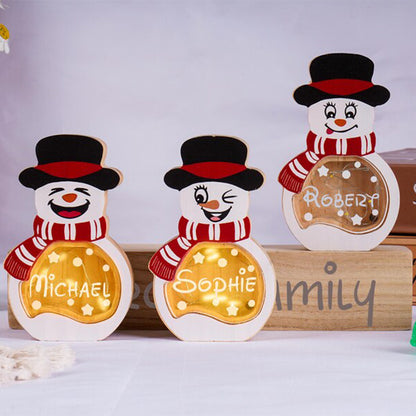 Custom Family Christmas Decoration, Personalized Snowman Figurine Set with LED Lights