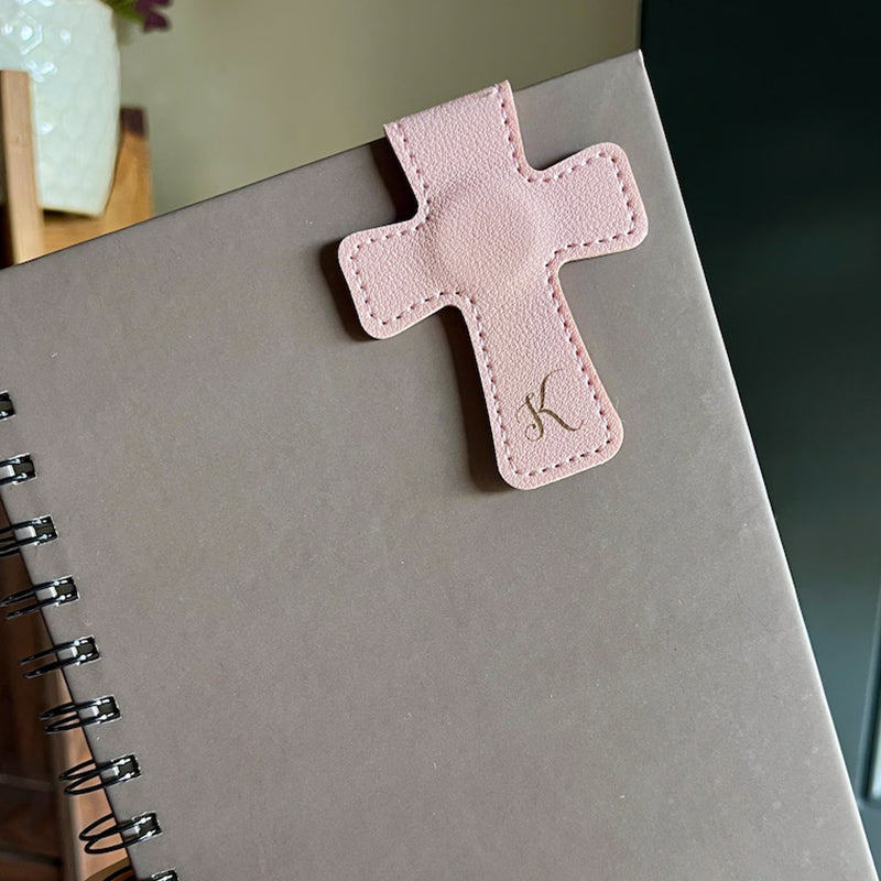 Personalized Cross Leather Magnetic Bookmark, Engraved Reader Gift